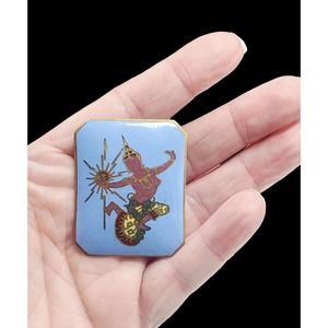 Vintage Thai Siam Dancing Deity Goddess Enamel Metal Brooch Pin